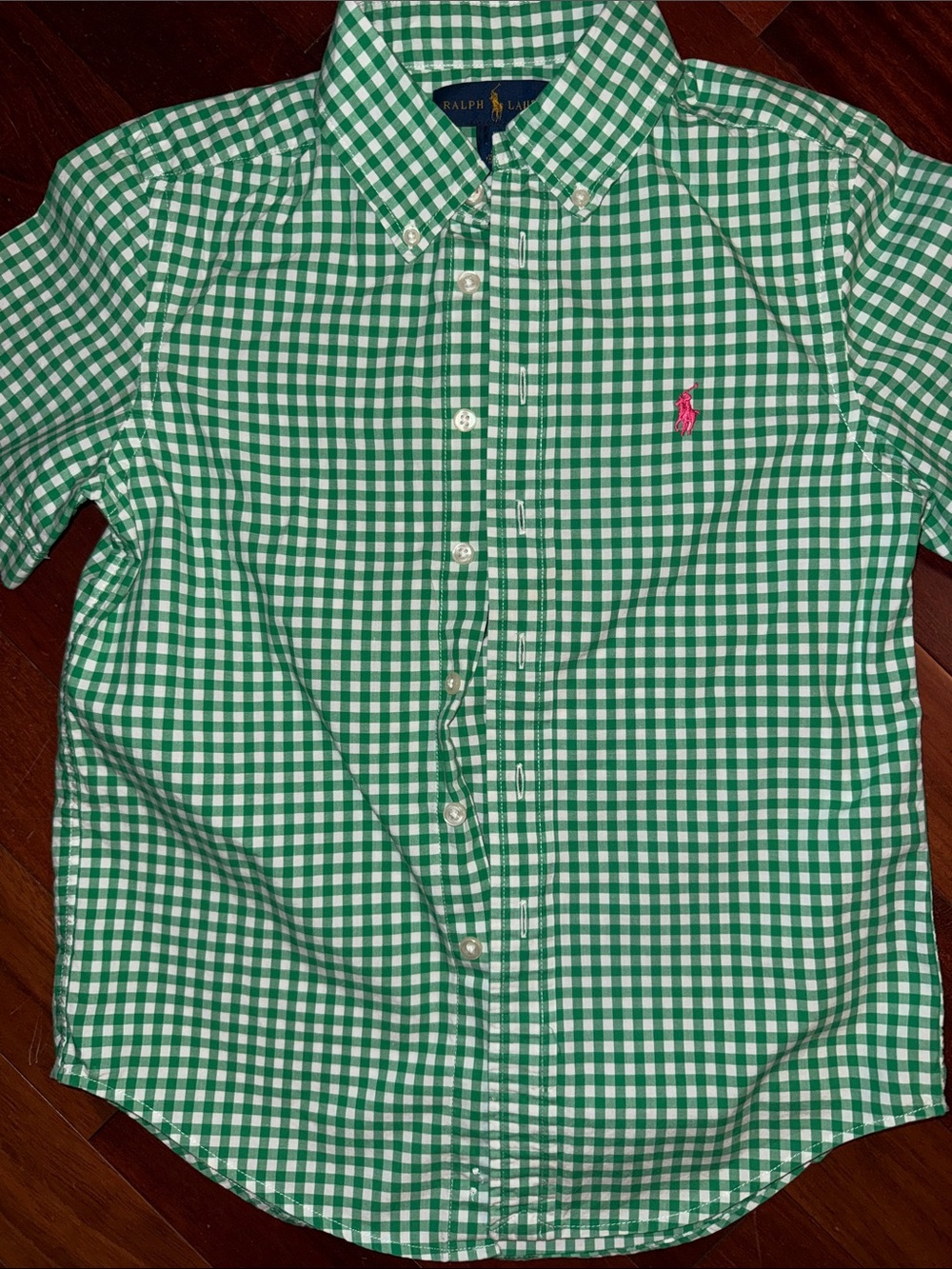 Ralph Lauren Green & White Gingham Button-Down Short Sleeve Shirt